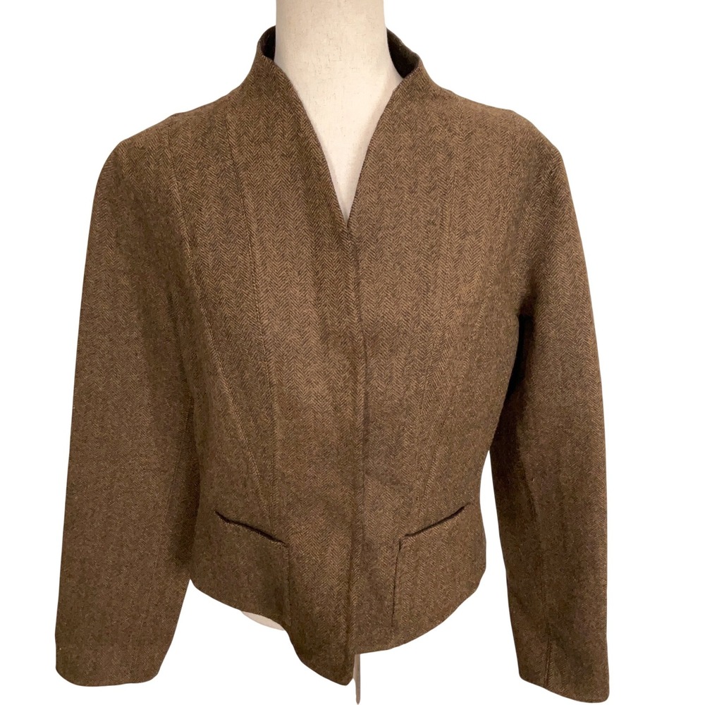 Peruvian Connection Jacket Women 10 Brown Herringbone Equestrian Artisanal